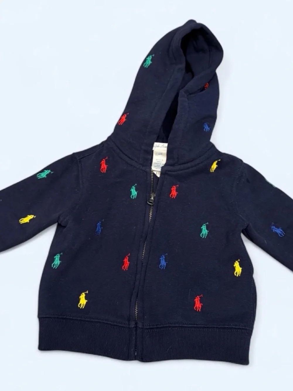 Ralph Lauren Navy Zip Hoodie with Multicolor Polo Pony Embroidery